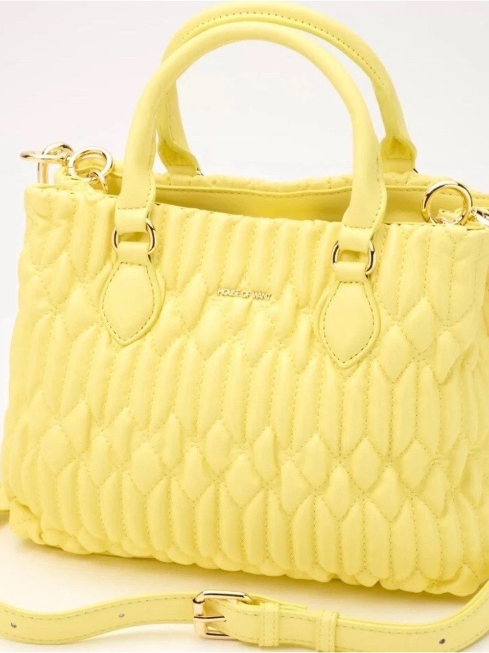 Quilted Lemon Yellow Satchel with Dual Handles
